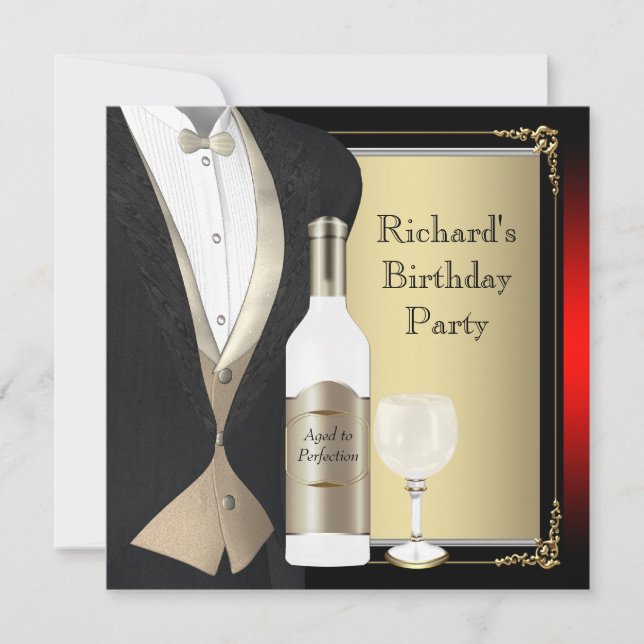 Convite Vermelho e Preto Envelhecido na Festa de aniversár (Frente)