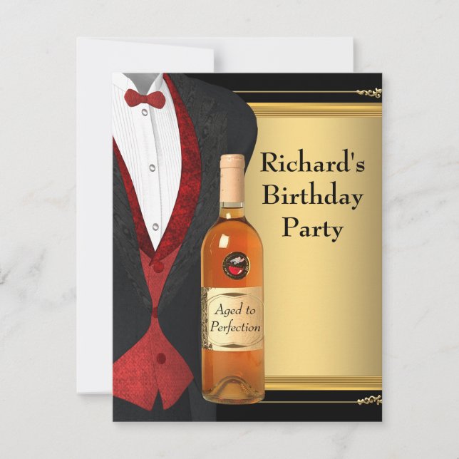 Convite Vermelho e Preto Envelhecido na Festa de aniversár (Frente)