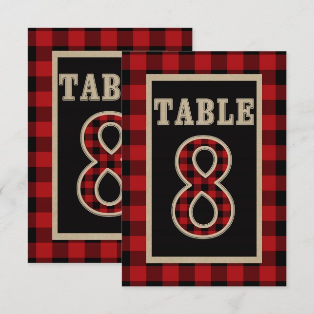 Convite Vermelho e Preto Xadrez Búfalo Rústico Número da M (Frente/Verso)