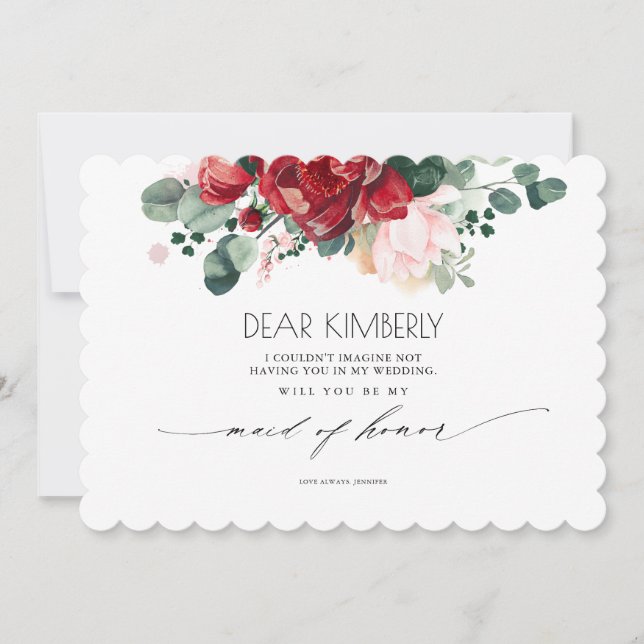 Convite Vermelho e Rosa Irás Ser A Minha Madrinha de casam (Frente)