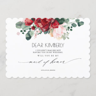 Convite Vermelho e Rosa Irás Ser A Minha Madrinha de casam