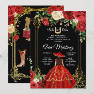 Convite Vermelho e Rosas vermelhas - Princesa Quinceanera