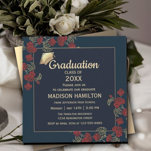 Convite Vermelho Elegante e Festa de formatura Dourada (Elegant Red and Gold Graduation Party Invitation #graduationinvitation #elegantredandgold #graduate)