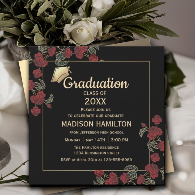 Convite Vermelho Elegante e Festa de formatura Dourada (Elegant Red and Gold Graduation Party Invitation #graduationinvitation #elegantredandgold #graduate)