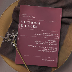 Convite Vermelho Escuro Borgonha   Casamento Mínimo Modern