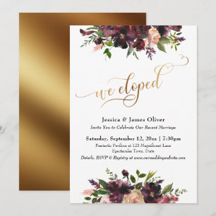 Convite Vermelho Escuro Borgonha Floral Dourado Script Nós