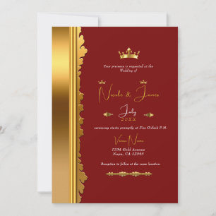 Convite Vermelho Escuro & Dourado Casamento Glamouroso Rea