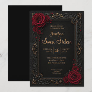 Convite Vermelho Escuro floral Gótico Sweet 16