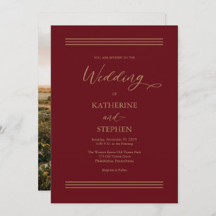 Convite Vermelho Escuro Moderno   Antiguidade Casamento Mi