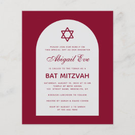 Convite Vermelho Escuro para Bat Mitzvah com Arco 