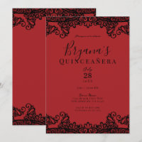 Vermelho Escuro & Preto Laço Elegante Quinceañera