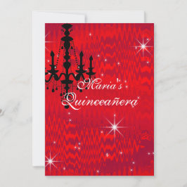 Convite Vermelho Espelhado com Quinceanera de Estrelas e L