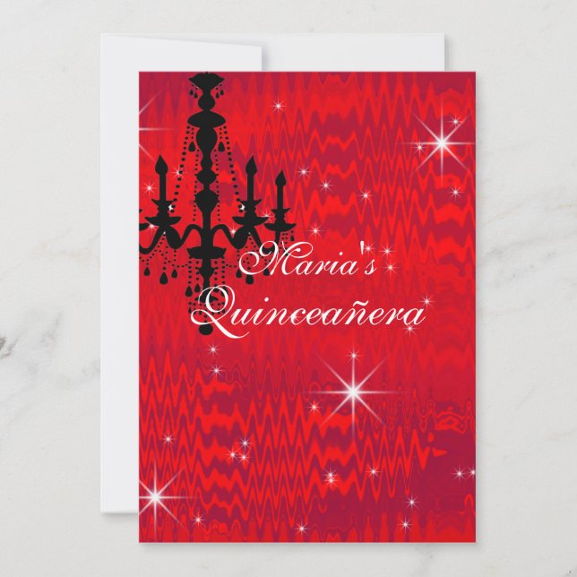 Convite Vermelho Espelhado com Quinceanera de Estrelas e L (Frente)