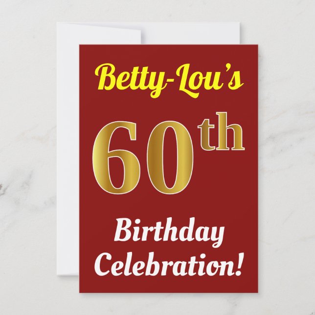 Convite Vermelho, Falso Dourado Celebração de 60 Anos + No (Frente)