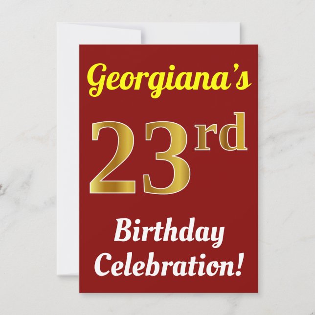 Convite Vermelho, Faux Dourado 23ª Celebração de Aniversár (Frente)