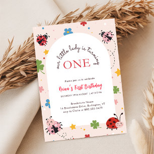Convite Vermelho Floral Rosa Bug Fofa Joaninha 1º Aniversá