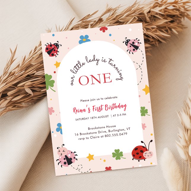 Convite Vermelho Floral Rosa Bug Fofa Joaninha 1º Aniversá (Criador carregado)