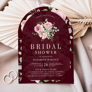 Convite Vermelho Floral Rosa Rubor Chá de Bebê de Noiva