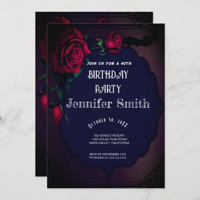 Convite Vermelho Gótico de aniversário de 40 anos (Frente/Verso)