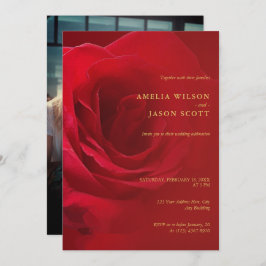 Convite Vermelho Gradiente rosa vermelha com Casamento Fot