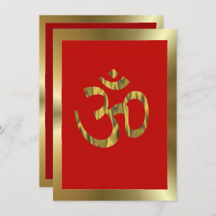 Convite Vermelho Hindu e ouro do OM da celebração