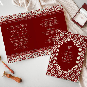 Convite Vermelho Ikat Tudo em Um Anand Karaj Casamento Sik