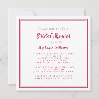 Convite Vermelho Magenta Magenta Quadrado Moderno chá de p