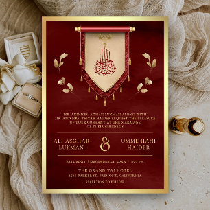 Convite Vermelho Marrom Antigo Dourado Rolo Muslim de Casa