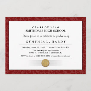 Convite vermelho marrom da graduação do diploma da