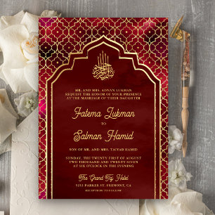 Convite Vermelho Marrom Dourado Arco Marroquino Casamento
