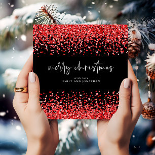 Convite Vermelho Moderno - Brilho Feliz Natal Preto