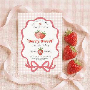 Convite Vermelho Morango Coquette Berry Primeiro 1º Aniver