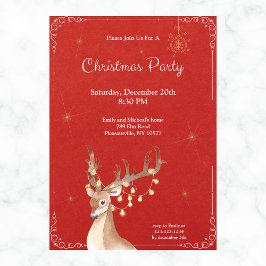 Convite Vermelho Natal Elegante Reindeer
