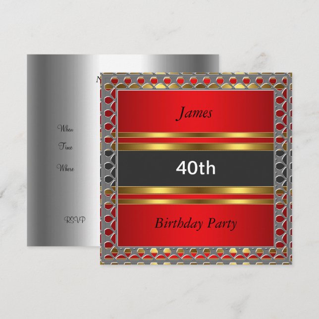 Convite Vermelho para Festa de Aniversário de 40 a (Frente/Verso)
