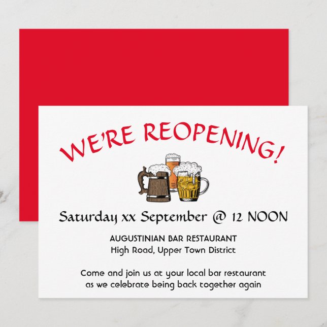 Convite VERMELHO Personalizável para a Reunião de Pub de R (Frente/Verso)