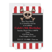 Convite Vermelho Pirata Caveira e Ossos Envelhecid