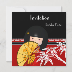 Convite Vermelho Preto Branco Bambu Asiático