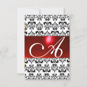 Convite VERMELHO PRETO BRANCO DAMASK GEM MONOGRAM rsvp pra