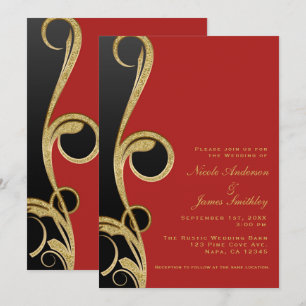 Convite Vermelho Preto & Dourado Glam Moderno Elegante Red