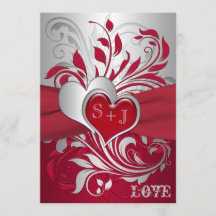 Vermelho, rolos de prata, corações que Wedding o