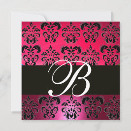 Convite VERMELHO ROSA PRETO DAMASCO MONOGRAMA fúcsia branc