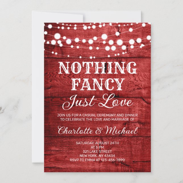 Convite Vermelho Rústico Sem Frescuras Só Amor Casamento (Frente)
