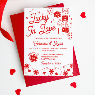 Convite Vermelho Sortudo Apaixonado Dados & Cartas Casamen