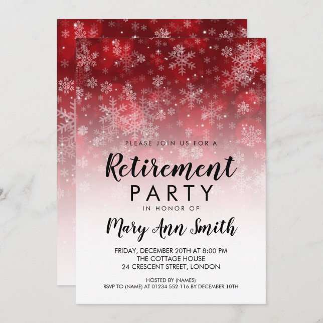 Convite Vermelho Sparkle de Feriado de inverno (Frente/Verso)