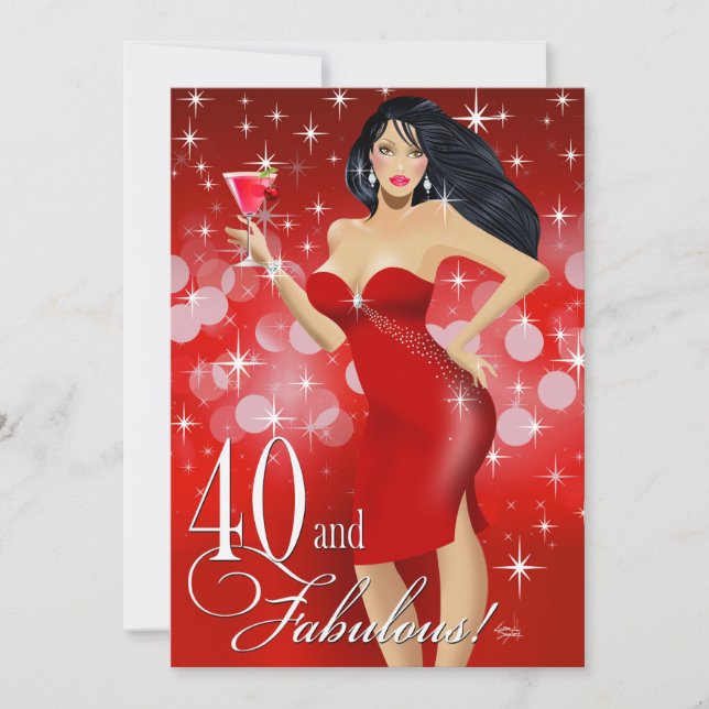 Convite Vermelho Sparkly Glam do aniversário de 40 anos | (Frente)