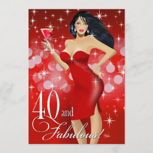 Convite Vermelho Sparkly Glam do aniversário de 40 anos  