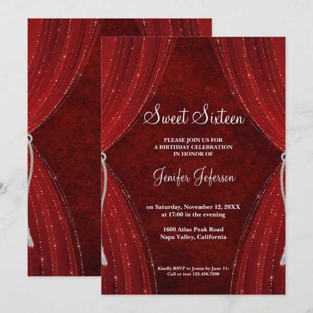 Convite Vermelho Sweet Sixteen (Frente/Verso)