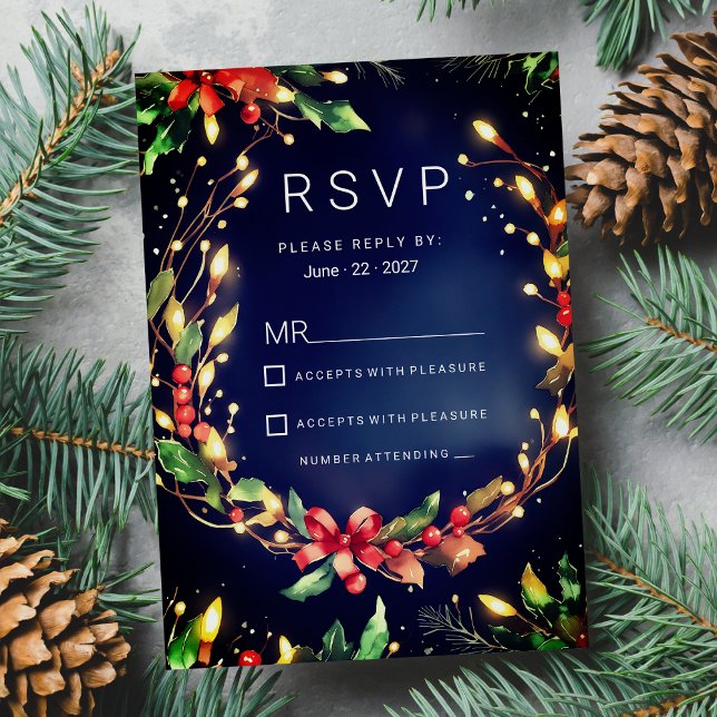 Convite Vermelho verde azul floral de Natal RSVP (Red green blue Christmas floral wreathe RSVP)