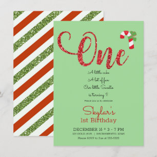 Convite Vermelho & Verde Brilho Natal Férias 1º Aniversári