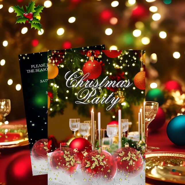 Convite Vermelho Verde Dourado Azevinho Bolas de Natal Fes (Criador carregado)